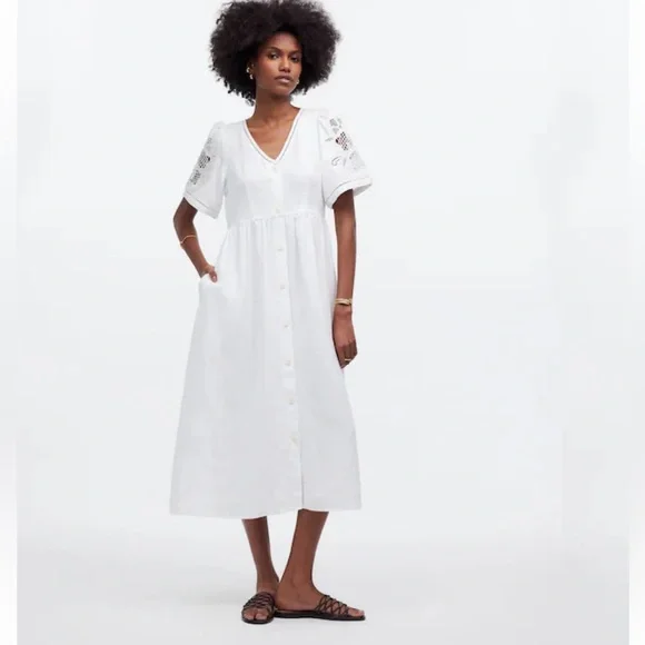 Madewell Cassie White Linen Dress - Picture 1 of 15